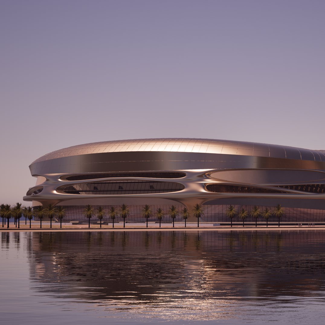 The stadium at dusk